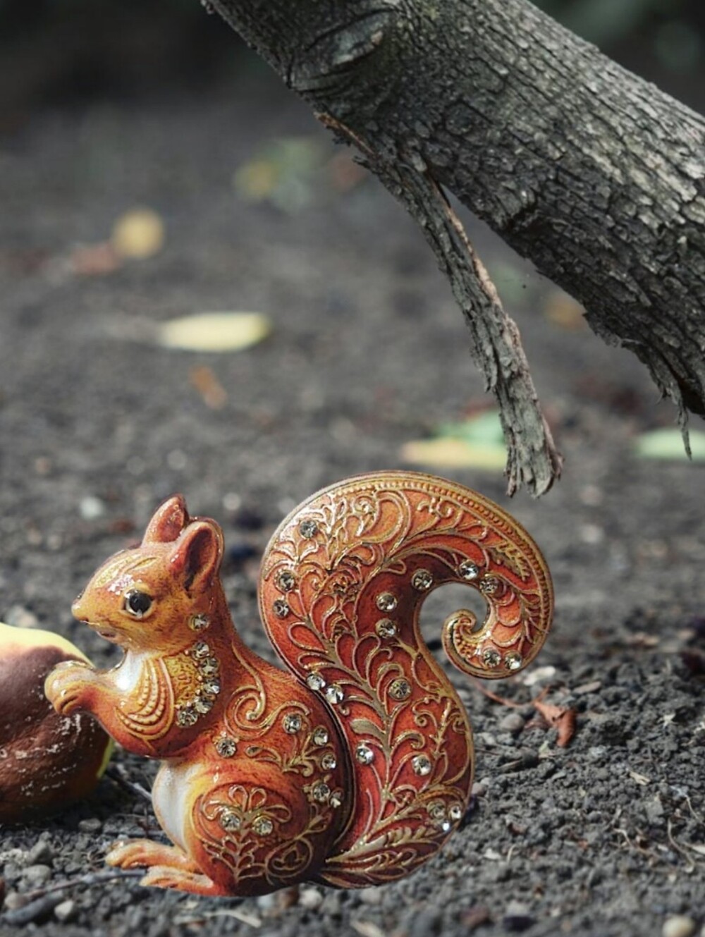 Enamel And Rhinestone Squirrel Brooch
